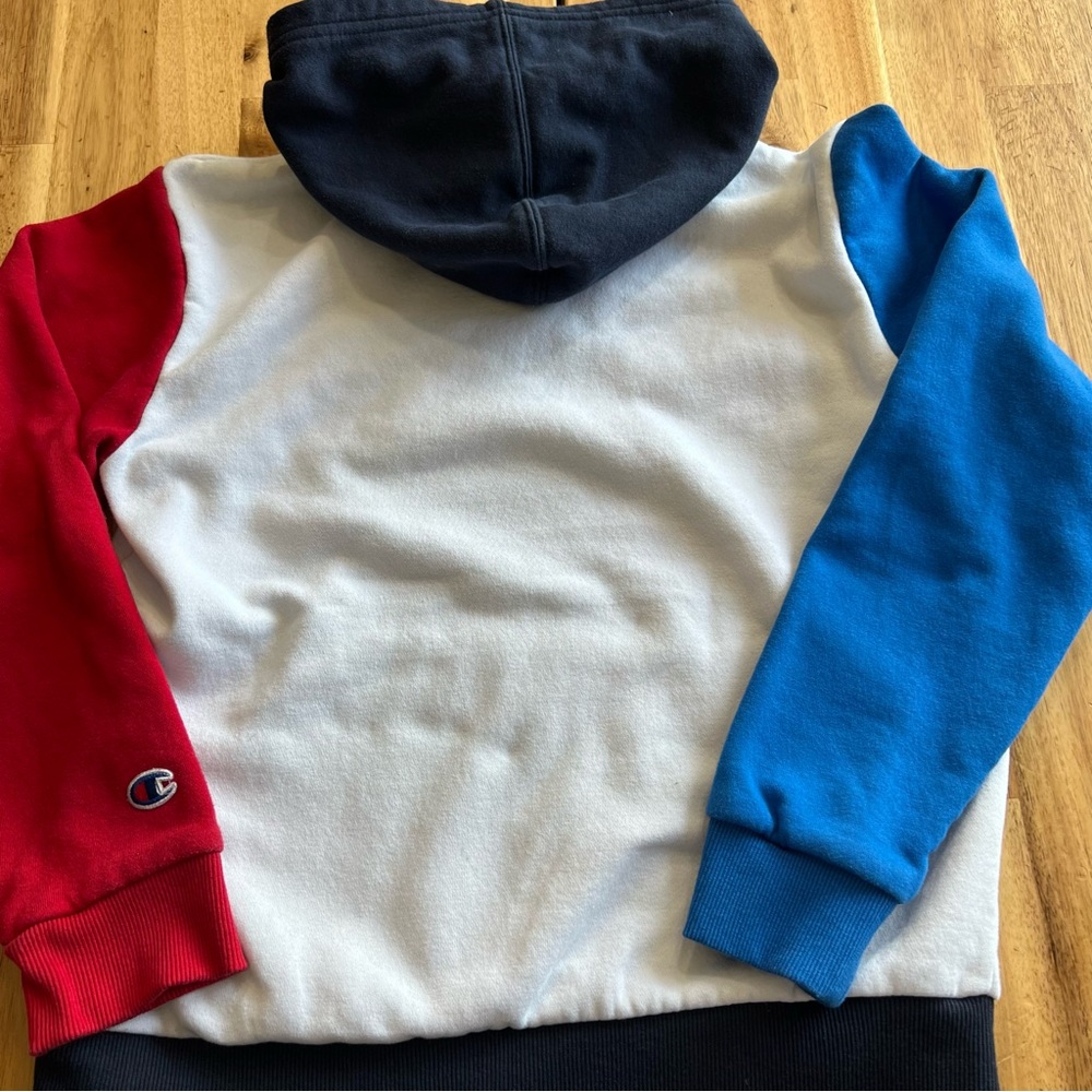 Champion Kids Large Colorblock Hoodie Navy White Red Blue Logo Pullover - Picture 3 of 4